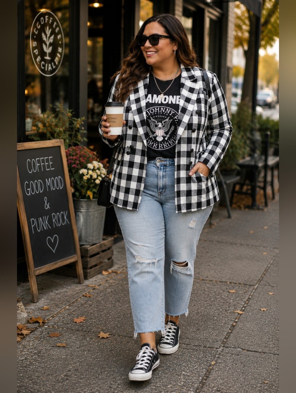 Court & Rowe Black White Gingham Double Breasted Blazer Jacket 20W Plus Size